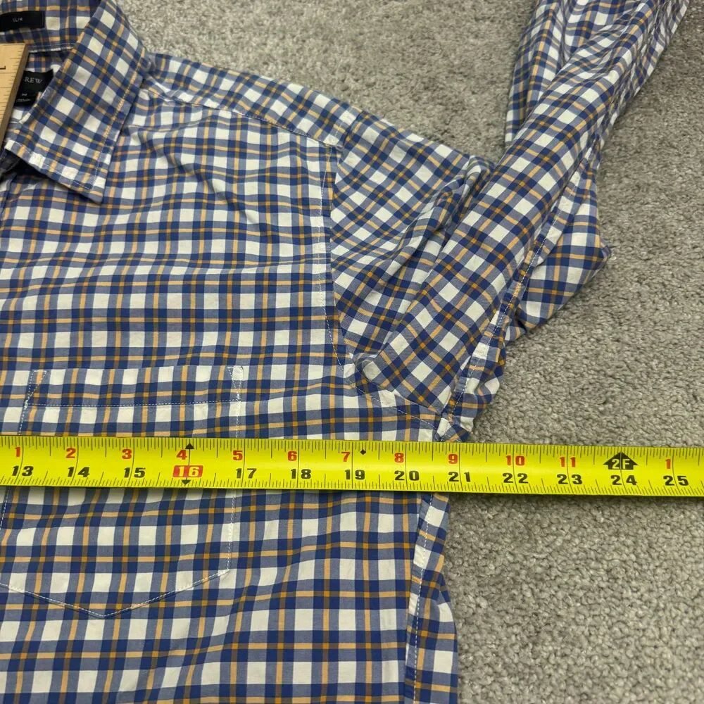 J.Crew Slim Fit Button Down Shirt Mens Medium Blue Orange Plaid Cotton Casual